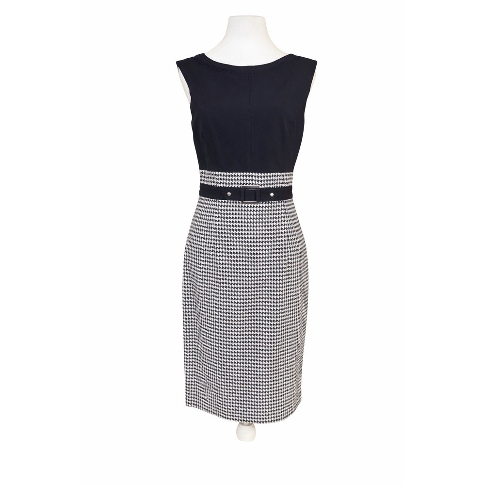 White House Black Market Checked Houndstooth Sheath Career Dress Belted 2 Office - Picture 2 of 16